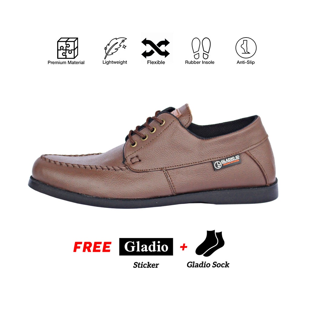 Sepatu Gladio Kasual Coklat Pria bahan kulit _ Gladio Ascor