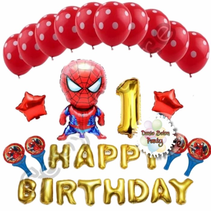 Balon foil set happy birthday / paket ulang tahun spiderman