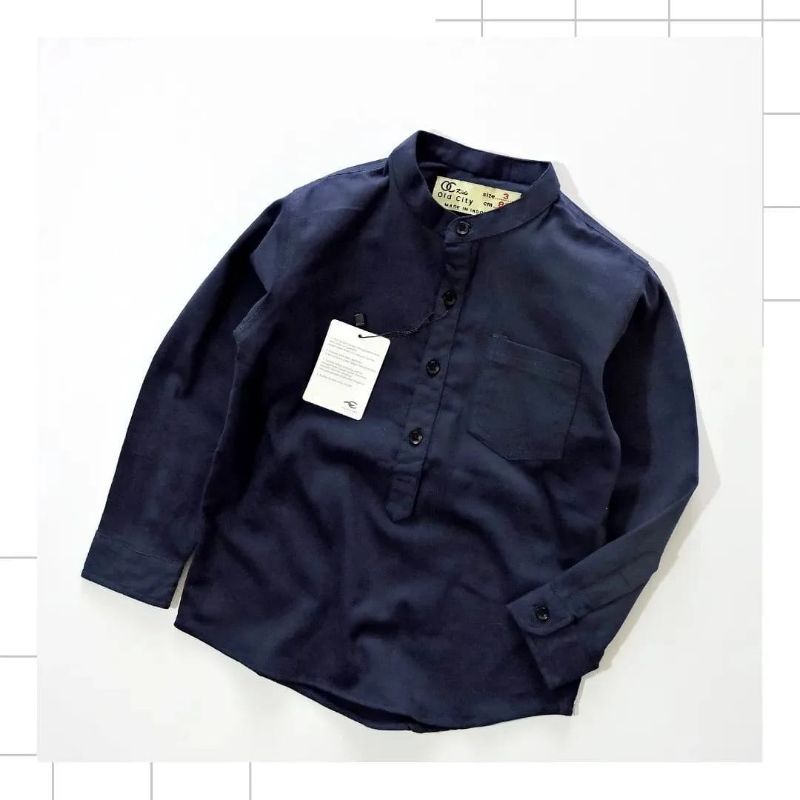 Kemeja Koko Lengan Panjang Anak Laki Laki Bahan Twill Strech Warna Navy Premium Baju Lebaran Anak Cowok Keren