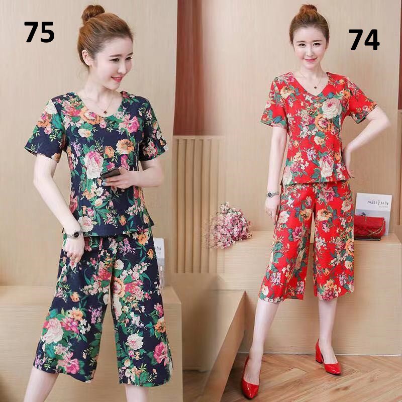 Baju Tidur Wanita Celana 7/8 Full Flower - WNHP75 - WNPP74