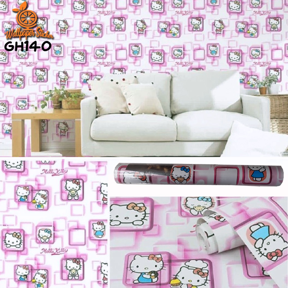 TERMURAH !!! BISA COD -  Wallpaper Stiker Dinding Motif Dan Karakter hello kitty Premium Quality 45cm x 5m - BOY WALLPAPER