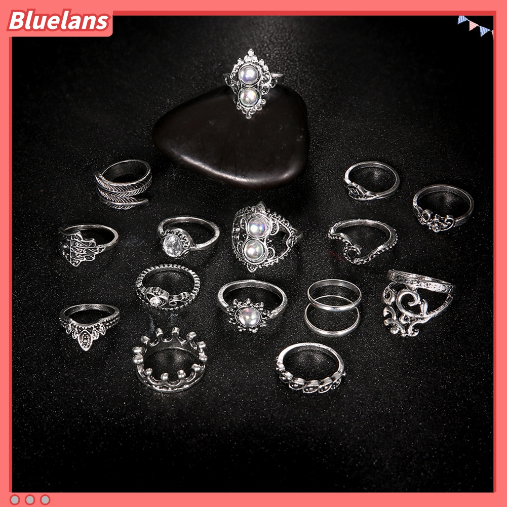 16pcs / Set Cincin Buku Jari Aneka Bentuk Gaya Retro Boho Untuk Wanita