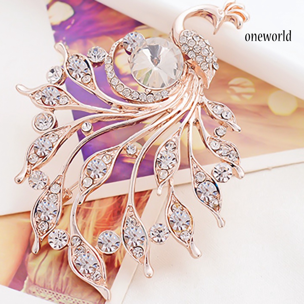 OW@ Women Peacock Shape Rhinestone Inlaid Brooch Pin Breastpin Collar Hat Jewelry