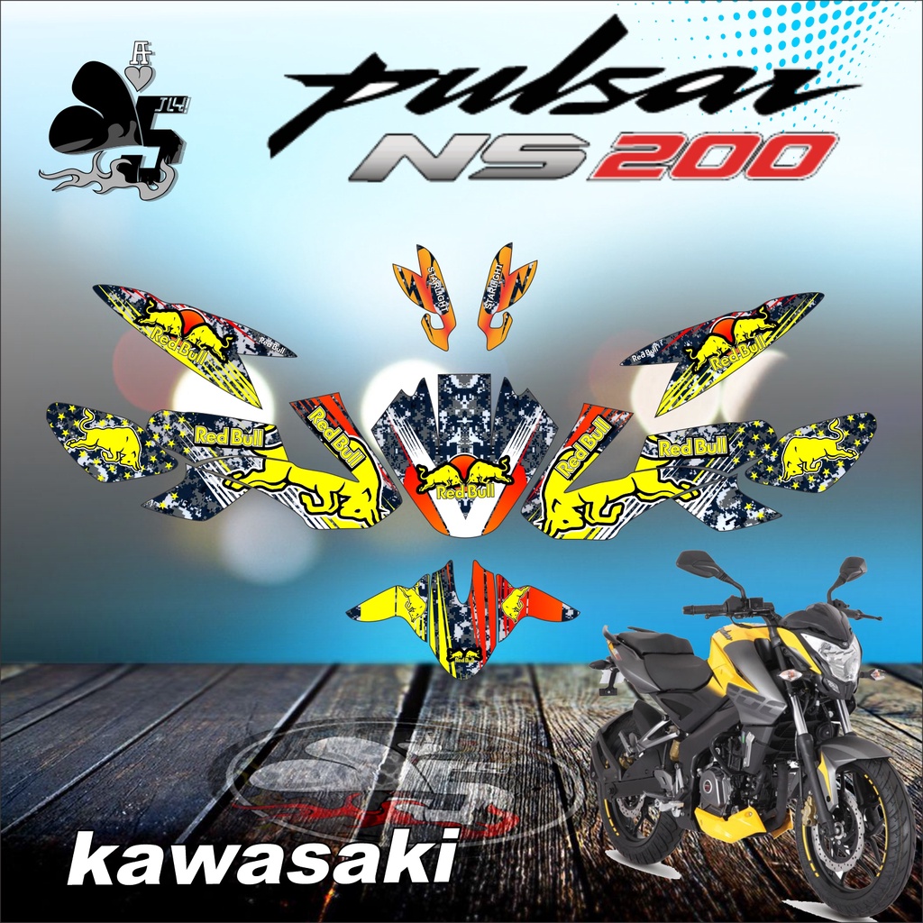 DECAL STICKER FULL BODY KAWASAKI PULSAR NS200 REDBULL NAVY