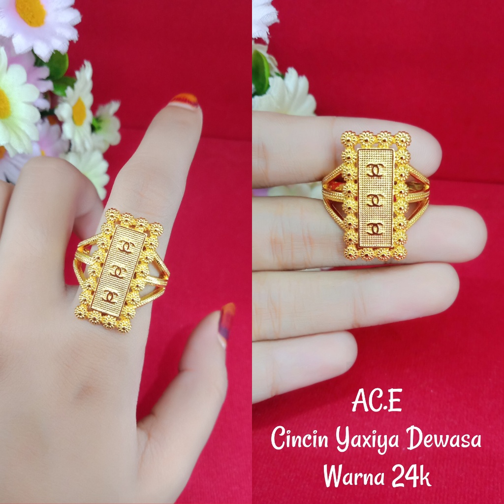 Cincin Canel Balok Lapis Emas 24k Hongkong Asli