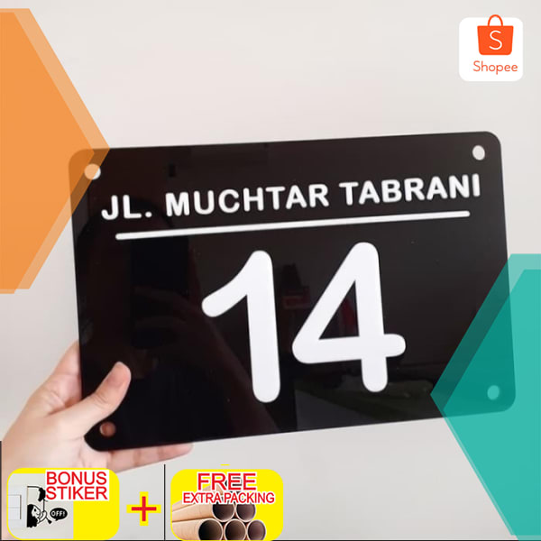 

nomor rumah acrylic TIMBUL & STIKER CUTING 30x20 - dasar putih STIKER CUTING Elegan