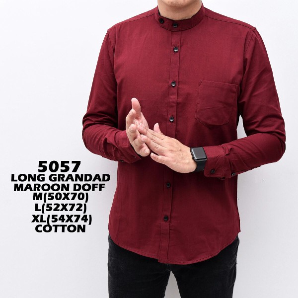 TERBARU kemeja pria lengan panjang maroon koko kerah Shanghai - Maroon, M