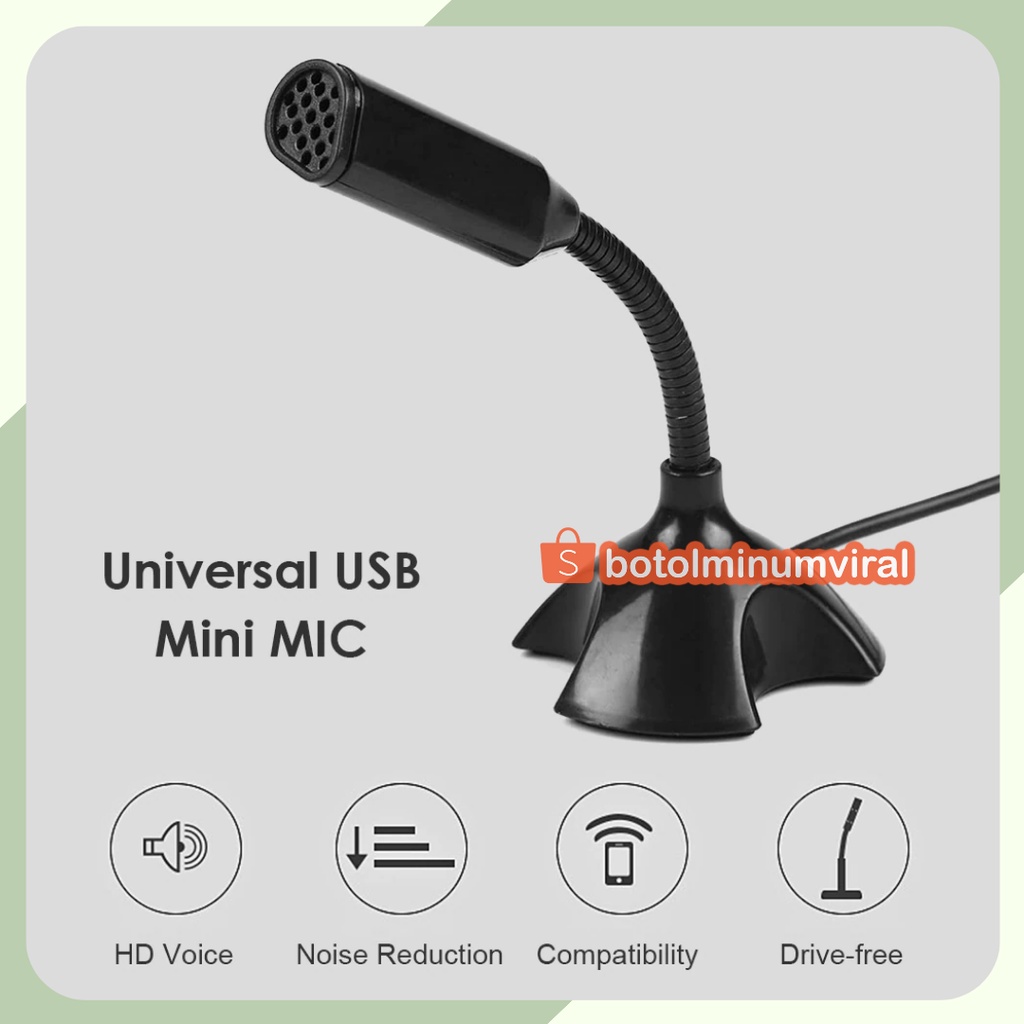 Mic USB Microphone Stand Mini Sekolah Kerja Zoom PC Laptop Plug Play Portable Putar