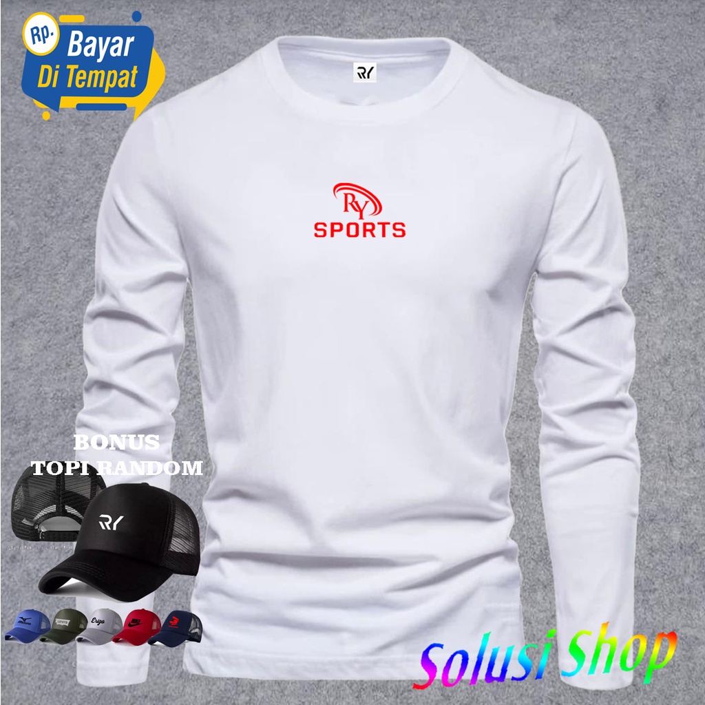 Solusi Shop T-Shirt Kaos Panjang RY SPORTS Merah + Topi Random