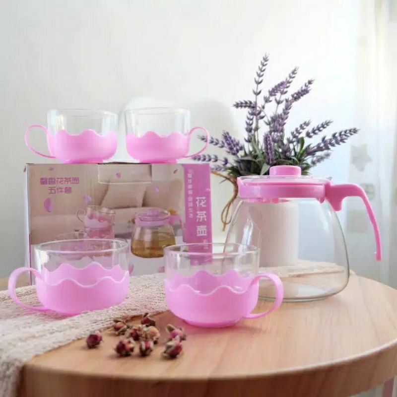 TEKO SET KACA + 4 GELAS (TEAPOT IMPORT)