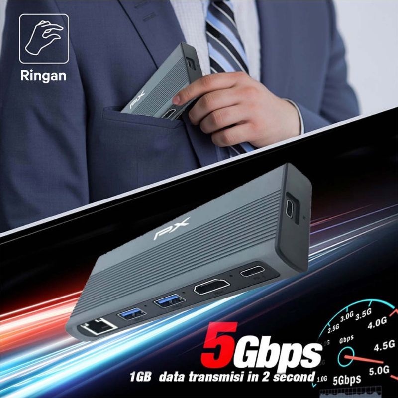 USB Type C Ipad HUB Adapter Converter 6 in 1 with SSD Up to 2 TB PX UCH-300