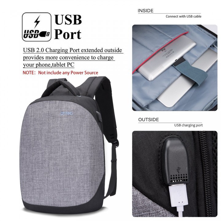 Tas DTBG D8235W 15.6 Inch Slim Laptop Backpack USB Port Bag Grey