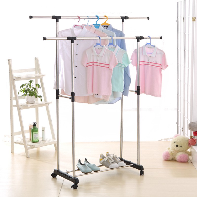 Stand Hanger Double Jemuran Pakaian Gantungan Baju Minimalis Stainless Steel GHR15542