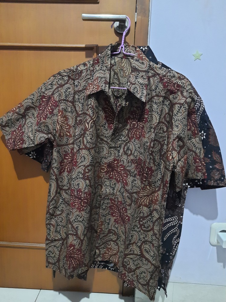 Bswart Batik Hrb026 Kenongo Hem Batik Daun Serit Coklat Kemeja Batik Pria