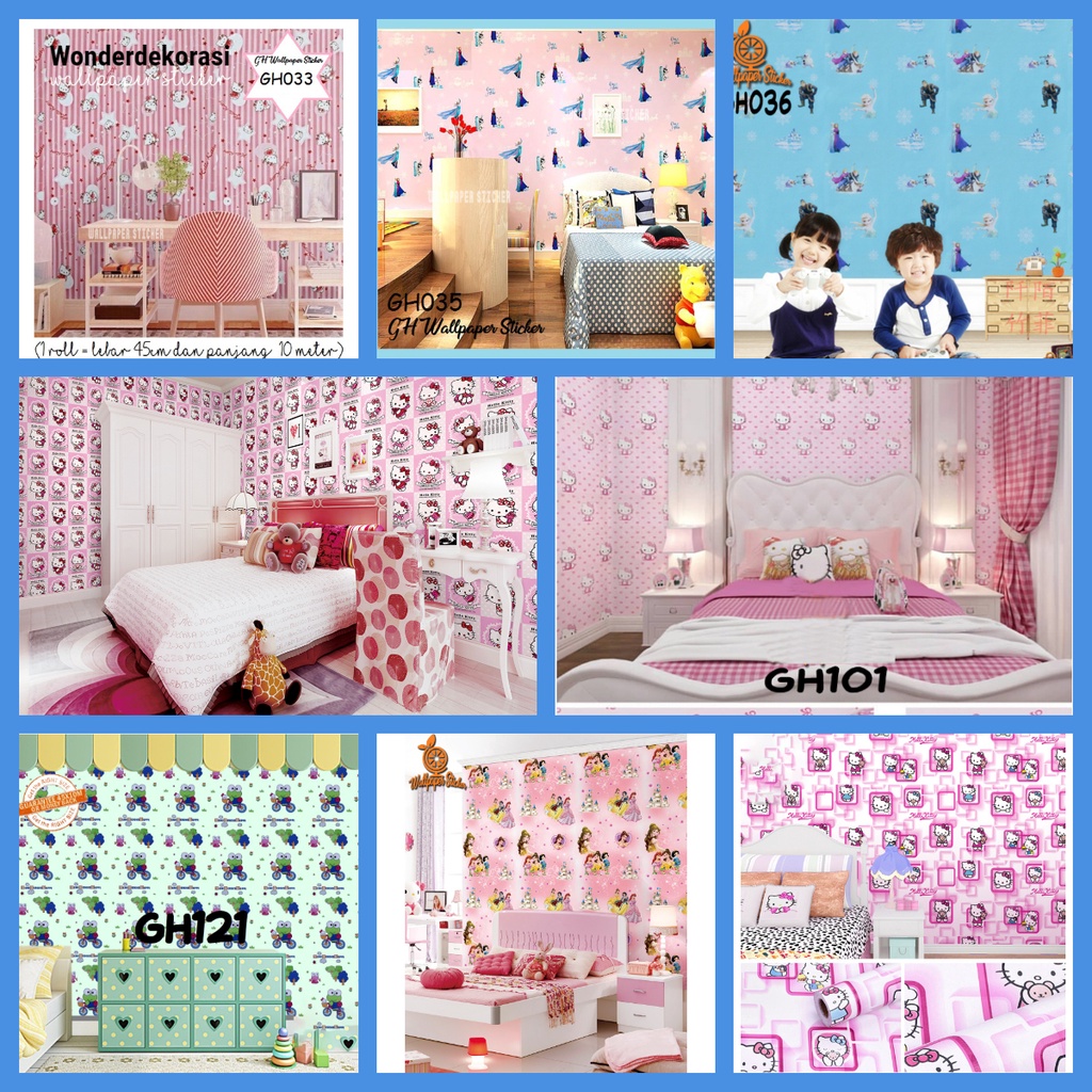 Wallpaper Dinding Motif Hello kitty Wallpaper Dinding Motif Anak Stiker Dinding Motif Karakter Keropi Princess Sticker Dinding Kamar Tidur -Wonderdekorasi