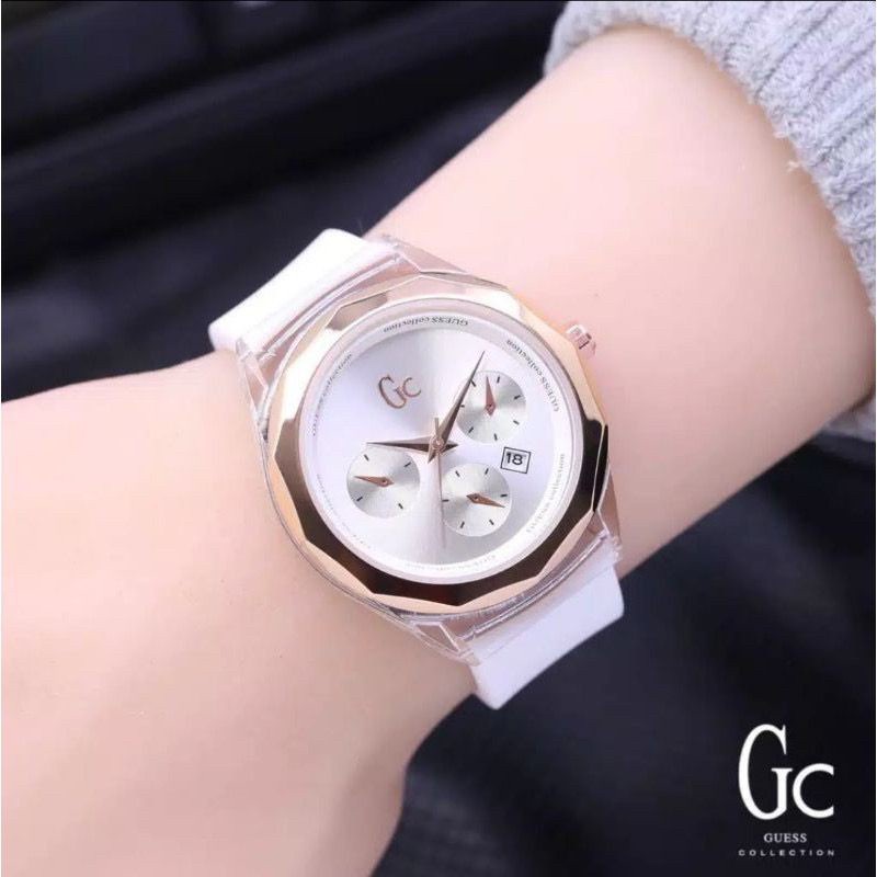 Jam tangan GC tanggal aktif tali kulit premium grosir ecer pria wanita unisex GC015