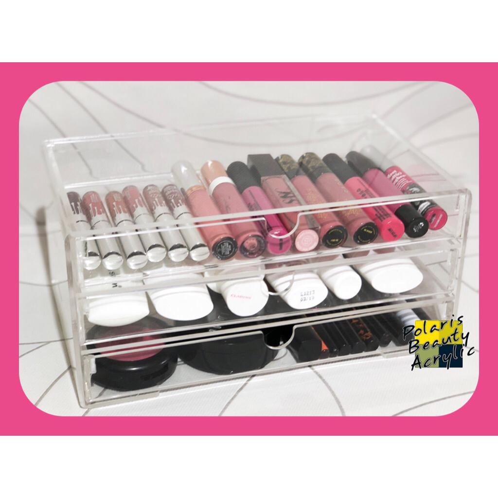 RAK KOSMETIK ACRYLIC-TEMPAT MAKEUP AKRILIK-BEAUTY CASE AKRILIK-3DCLEAR