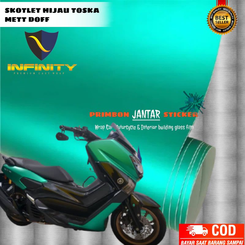 SKOTLET MOTOR METALIK KROM HIJAU TOSKA DOFF STIKER SCOTLET METT KROM SEMUA WARNA MERK INFINITY