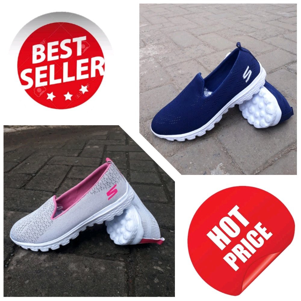Promo Sepatu Skechers Slip On Sneakers Wanita Tanpa Tali High Quality Terlaris