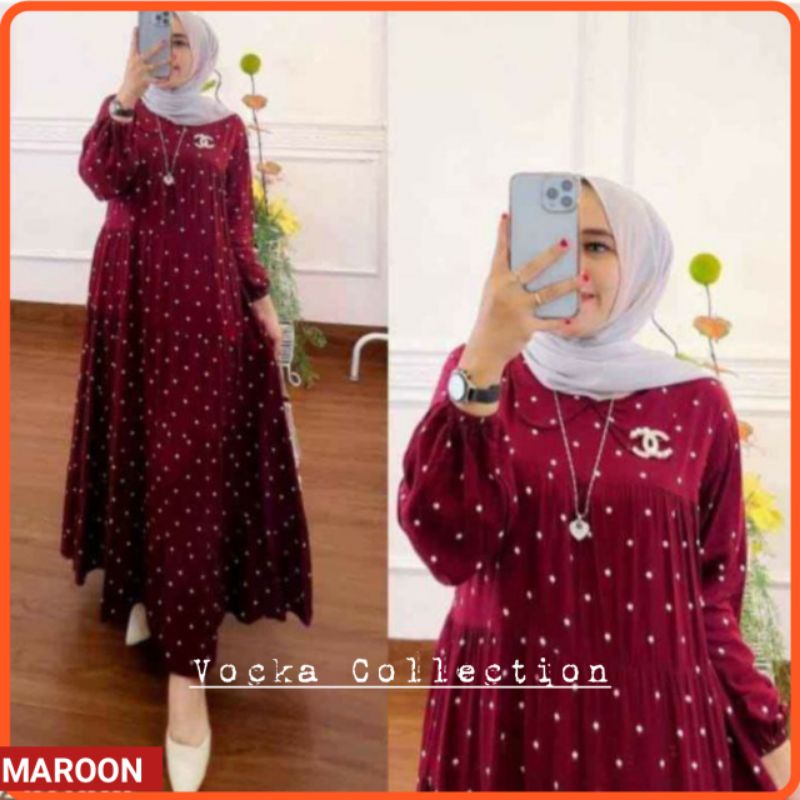 [COD] Gamis Dress Marsya Polkadot Bahan Rayon Tebal Terlaris