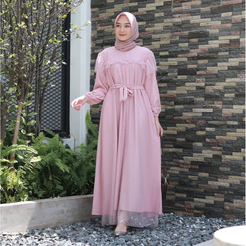DRESS READY STOCK | REALPICT | Pakaian Wanita Murah Jumbo | Mira Dress | Tile Kekinian Murah | Dress Kondangan | OOTD Kondangan | Fashion Muslim Jumbo | Dress mix tile | Dress Kondangan hijab | Hijab | Dress-Pink