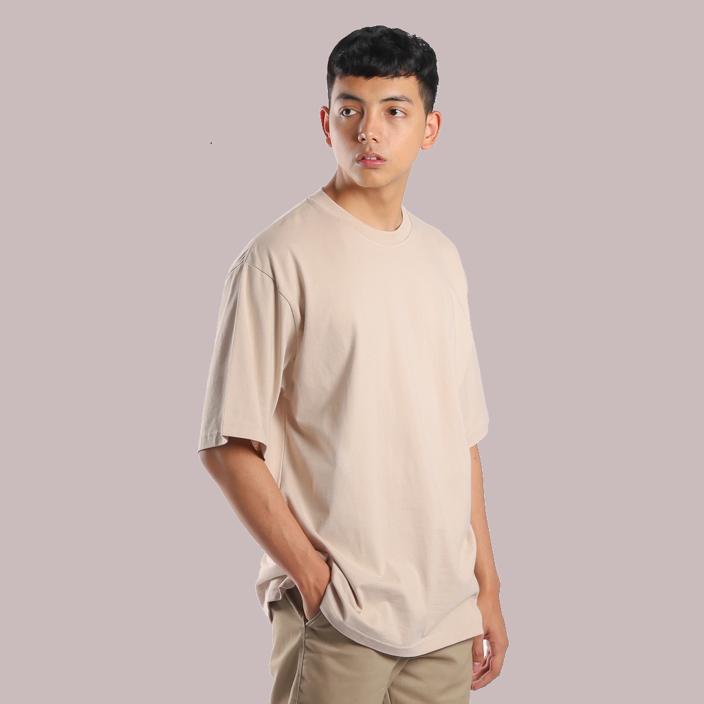 Kaos Polos Oversize Warna Cream Cotton Combed 24s Unisex Pria Wanita