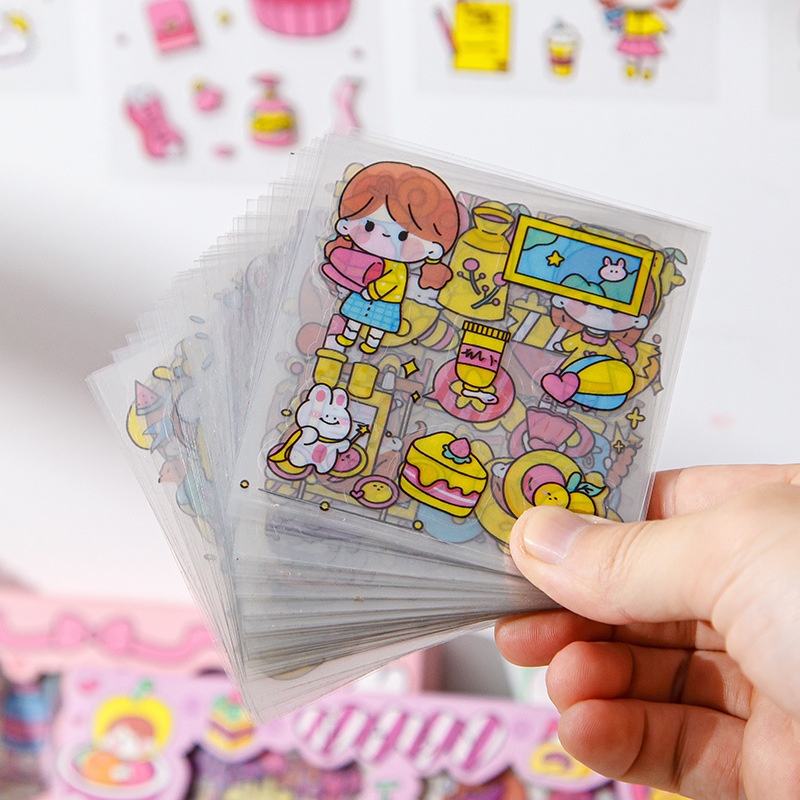 100 Pcs / Set Stiker Motif Kartun Karakter Lucu Tahan Air Non repeating Untuk Alat Tulis Siswa Perempuan