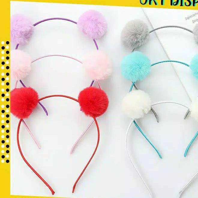 Z2 Bando Pompom Bulu Import | Bando Pom2 Anak &amp; Dewasa | Hiasan Aksesoris Rambut Jilbab Hijab Bulu2