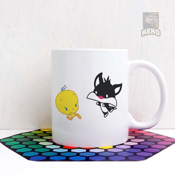 Mug Keramik Chibi SYLVESTER Chasing TWEETY Coffee