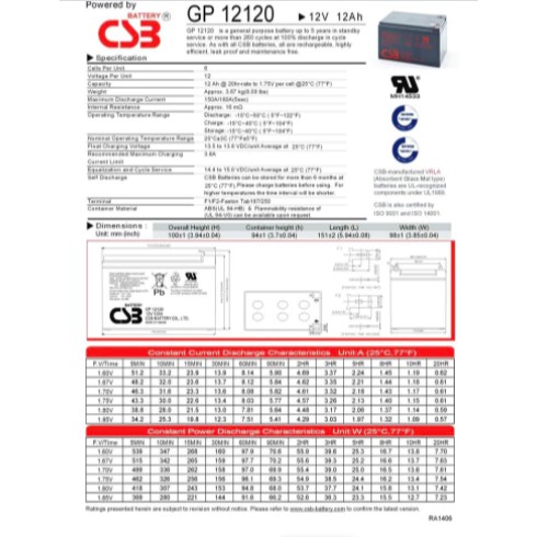 Battery CSB 12V12Ah Baterai Kering CSB 12V 12AH CSB 12V12AH