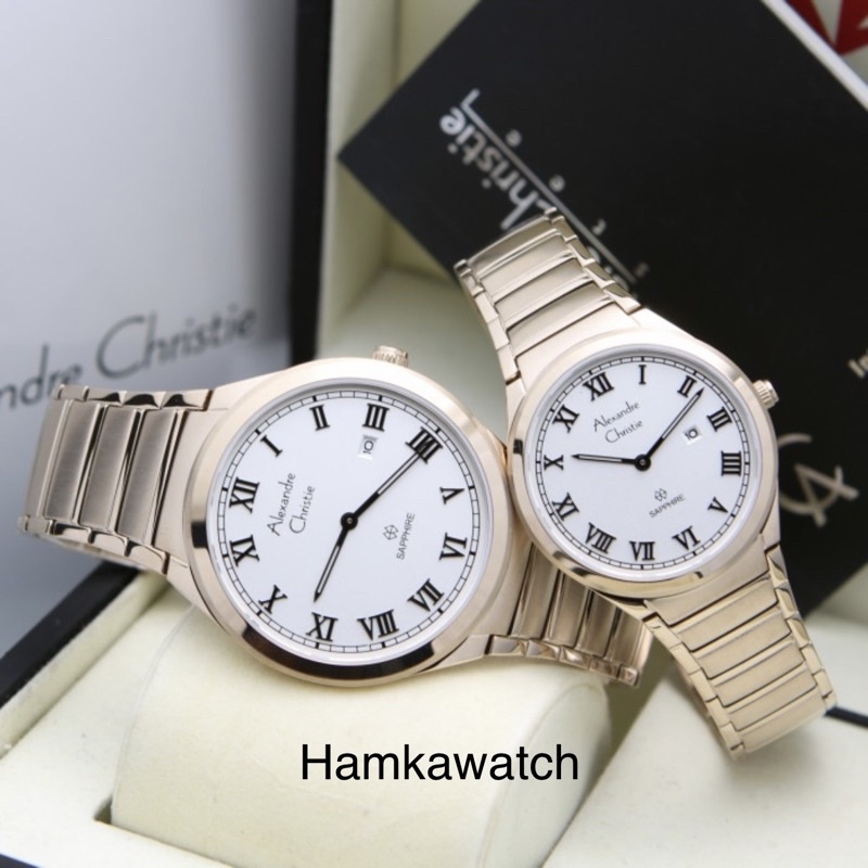 jam tangan couple alexandre christie ac8538 original sofh rose gold kaca shapire