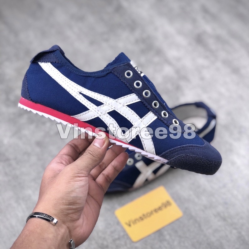 SEPATU SLIP ON WANITA PRIA NAVY WHITE RED BEST QUALITY SEPATU TANPA TALI