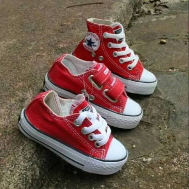 Sepatu Converse anak merah cabai/red"~" perekat/tali pendek/tali tinggi
