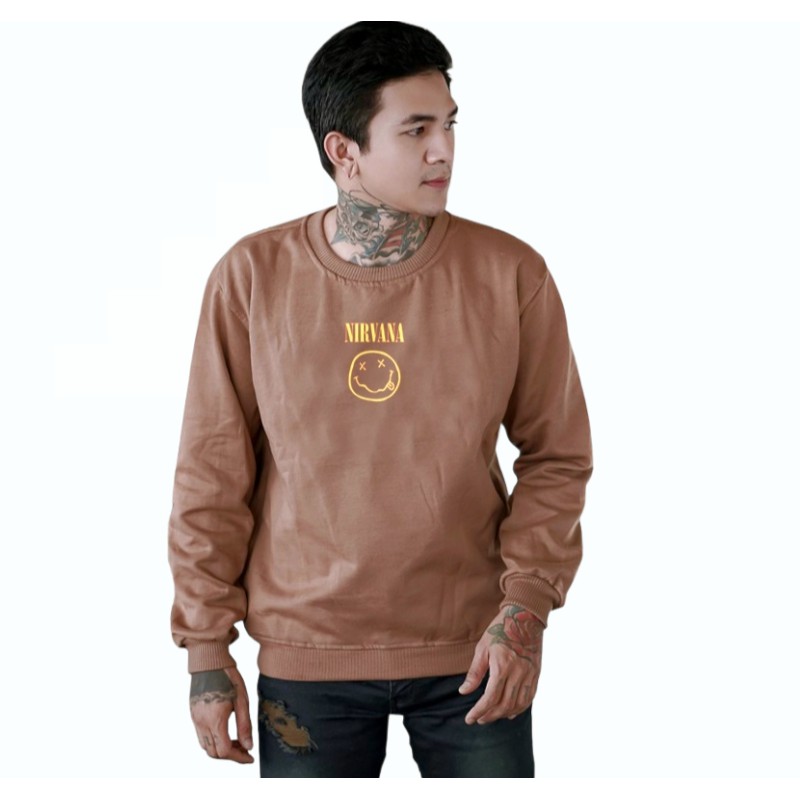 COD - Crewneck Logo Nirvana - Crewneck Oversize Pria Distro Premium Bahan Fleece Tebal - sweatershirt crewneck jumbo m - xxl