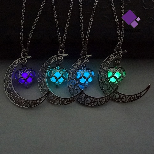 Kalung Rantai Dengan Liontin Bulan Sabit Warna Turquoise Untuk Hadiah Halloween