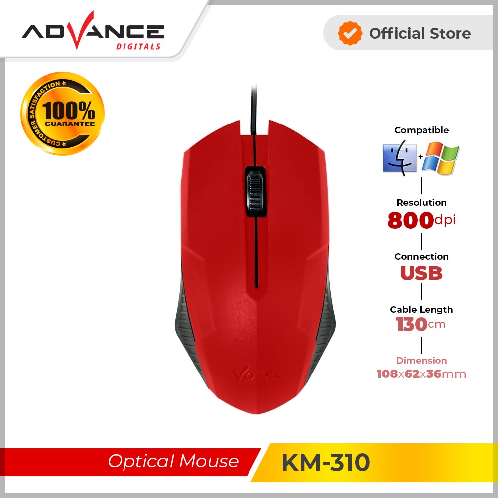 READY STOCK Votre USB Wired Mouse Gaming KM310 Garansi Resmi 1 tahun-Red