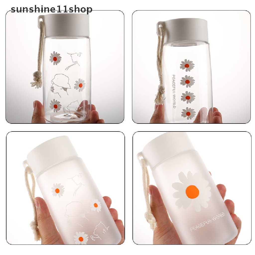 Botol Air Portabel Bahan Plastik Transparan Motif Bunga Aster Ukuran 500Ml Untuk Travel