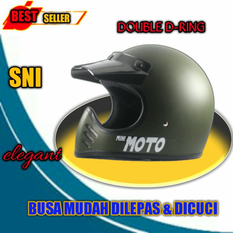 Helm Helem Cakil Full Face Fullface Retro Klasik Motocross MINI MOTO Trail Ninja Ori Sni  Army Dof