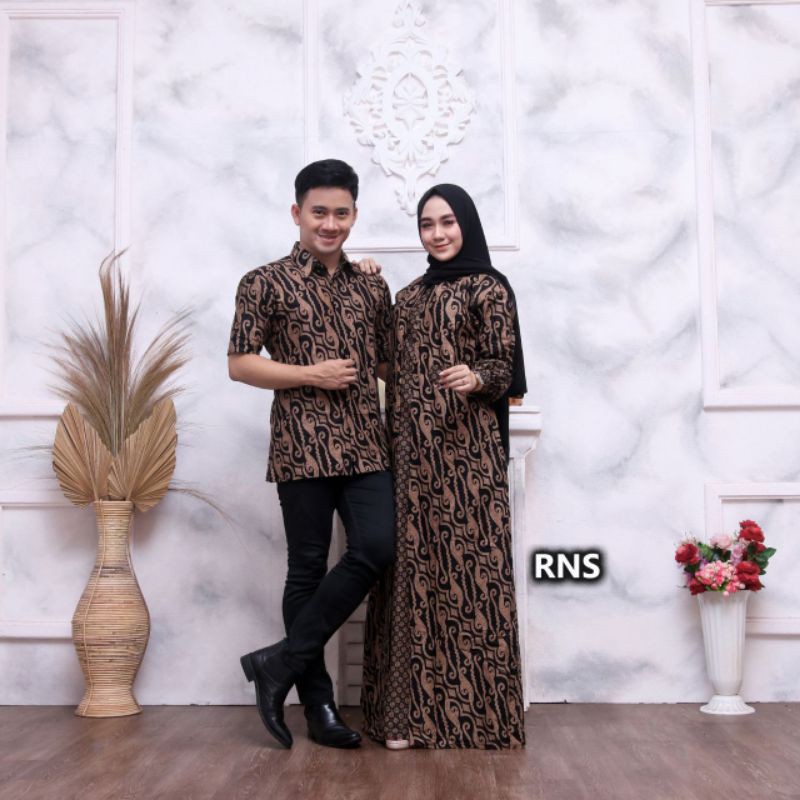 Batik Couple Keluarga Gamis Busui Motif Prasasti Batik Keluarga Seragam