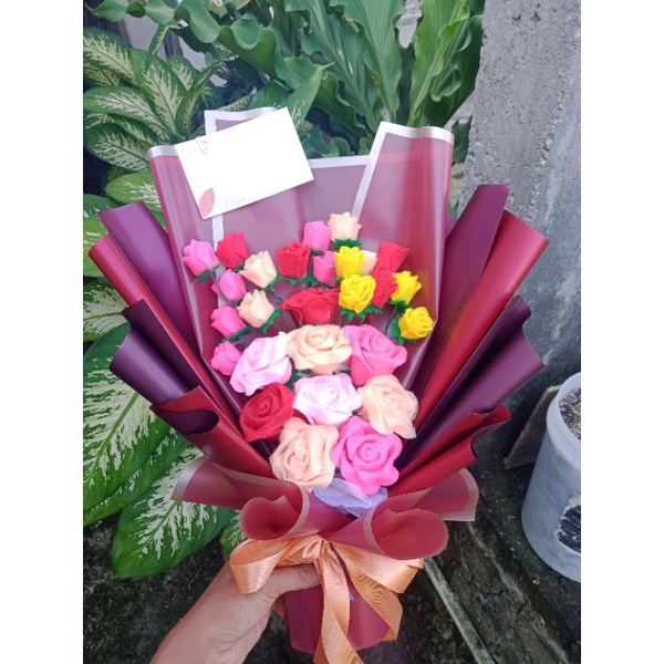 BUCKET BUNGA MAWAR FLANEL - bouquet bunga flanel - bucket mawar flanel