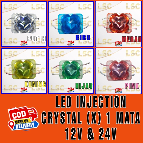 lampu led injection crystal 1 mata terang bentuk X variasi motor mobil bus truk neon box 12v dan 24v