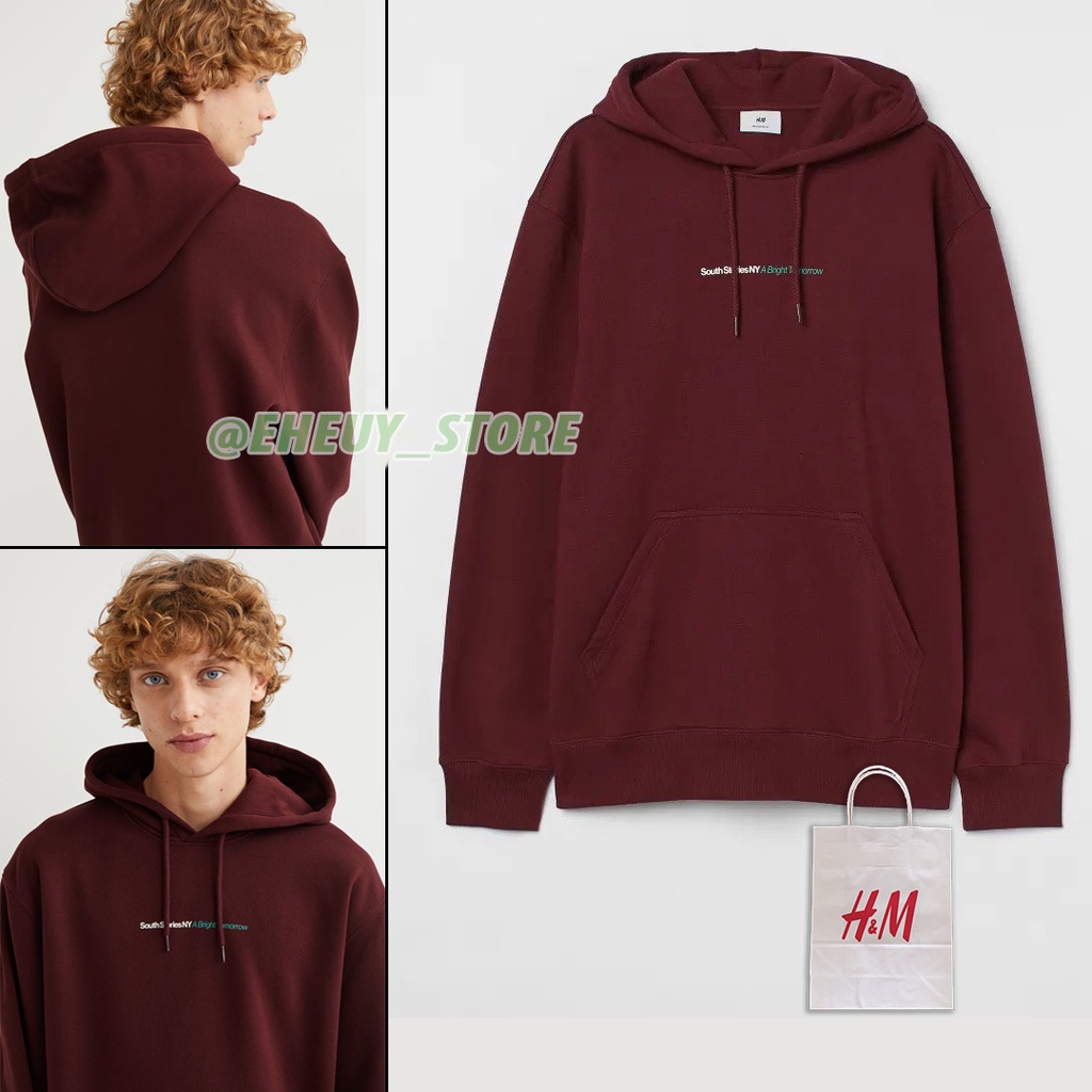 Hoodie H&amp;M Burgundy article SOUTH STORIES A BRIGHT TOMORROW Hoodie hnm wanita pria