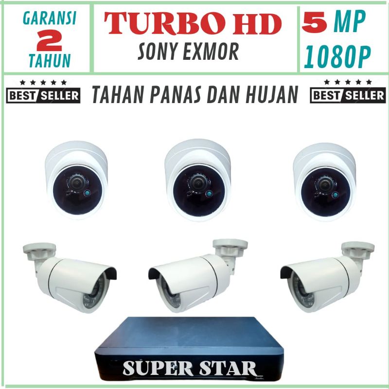 PAKET CCTV 8 CHANNEL 6 KAMERA LENSA 5MP 1080P IR SONY EXMOR TURBO HD TAHAN PANAS DAN HUJAN