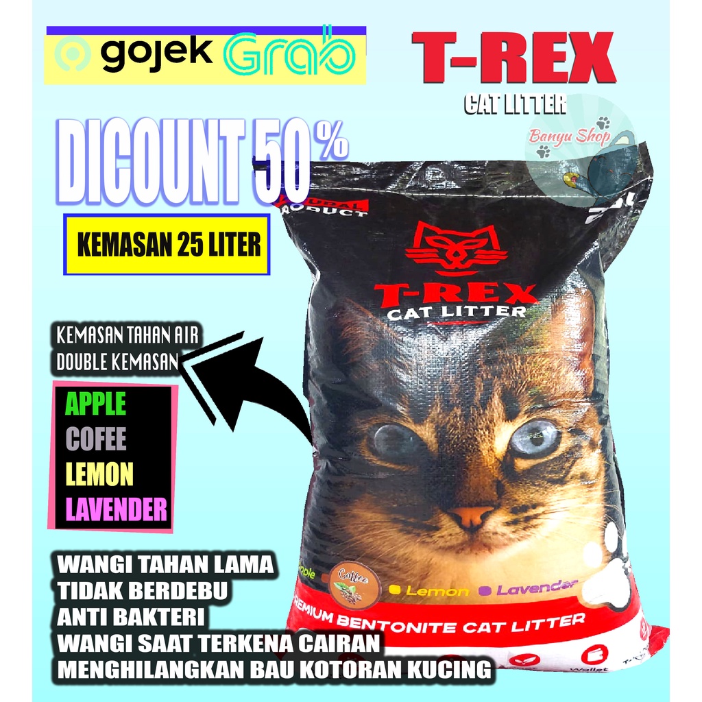 25 LITER-PASIR GUMPAL WANGI T-REX-PASIR KUCING-OBAT-VITAMIN-