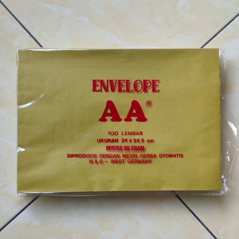 

Amplop Coklat AA 100 Lembar ukuran Kwarto / Folio F4 / Map A3 Tanpa Perekat