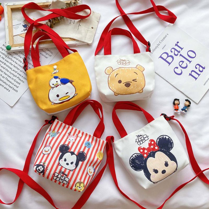 NAOMI - NEW MOTIF Yoshi Tote Bag Canvas Bag Import - Tas Anak Selempang Import - Hello Kitty Sling Bag - minnie mickey mouse - frozen - pink princess - duyung - Karakter Canvas Premium Cantik Cute - Tas Selempang Anak Perempuan - Girls Bag- naomi bag