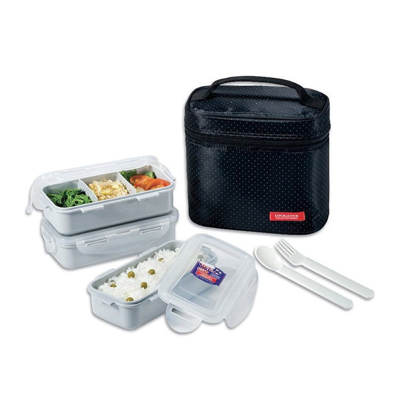 LocknLock Lunch Box Set 3PCS Black Bag (FREE Sendok&Garpu) Shopee