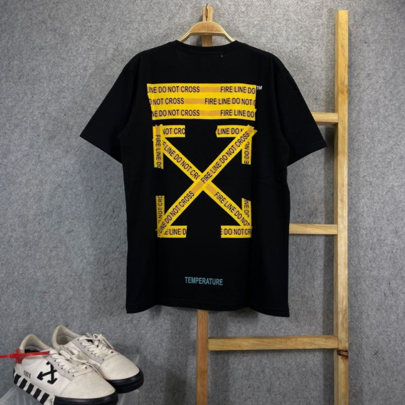 KAOS OFF WHITE / KAOS PRIA TERBARU /KAOS DISTRO / KAOS SKATE OFF WHITE FIRE TAPE / OFF WHITE TSHIRT