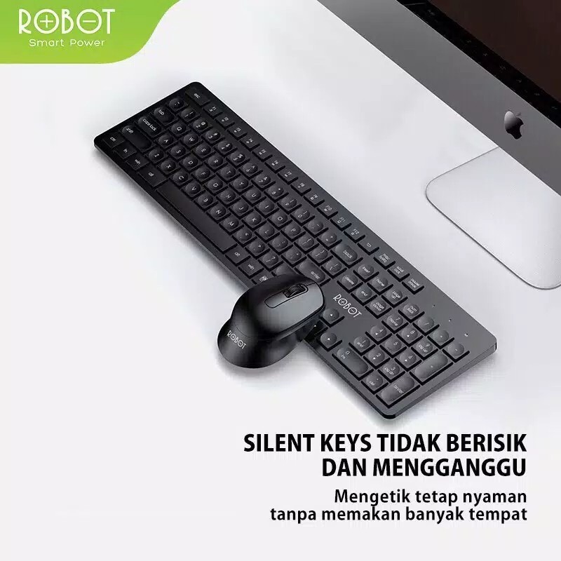 Keyboard Wireles Robot KM4000 Combo Optical Mouse Usb Receiver - Hitam