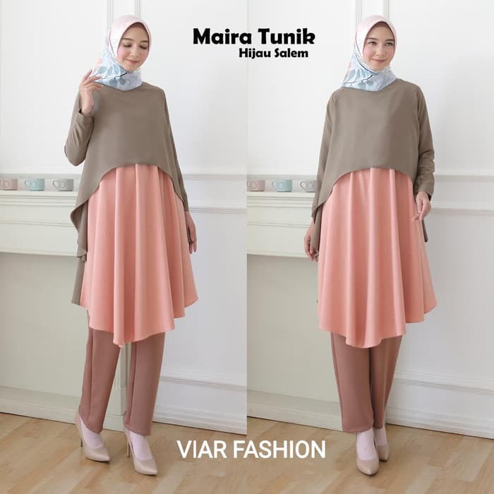 Unik VRS-TUNIK MAIRA 2 gamis syari busana muslim wanita - Hijau Salem Diskon